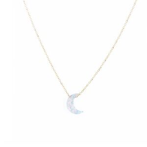Opal and Gold Crescent Moon Necklace